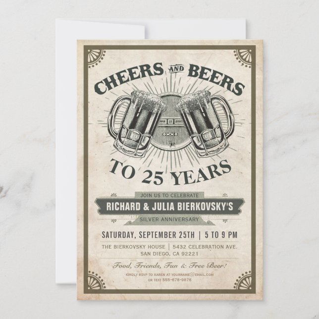 Invitations de fête anniversaire | Cheers et bière (Devant)
