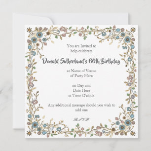 Invitations de fête avec une frontière florale des
