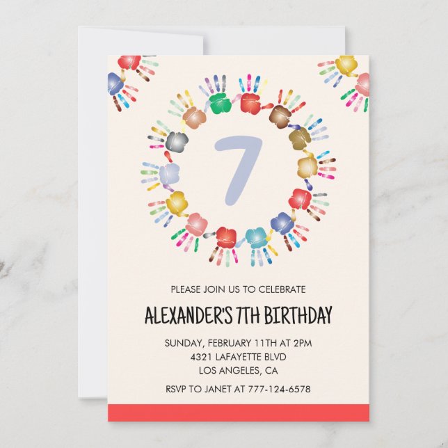 Invitations de fête couleur enfants colorés primai (Devant)