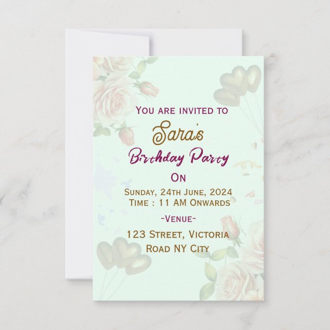 Invitations de fête d'anniversaire (Devant)