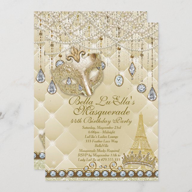 Invitations de fête d'anniversaire à Paris Masquer (Devant / Derrière)