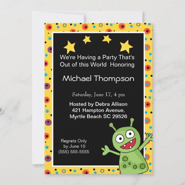 Invitations de fête d'anniversaire Alien (Devant)