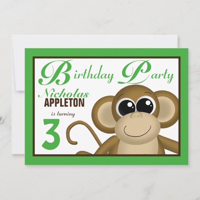 Invitations de fête d'anniversaire au Singe Vert (Devant)