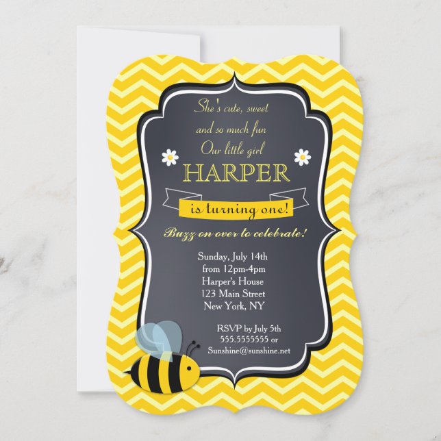 Invitations de fête d'anniversaire d'abeilles (Devant)