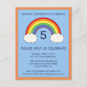 Invitations de fête d'anniversaire d'arc-en-ciel