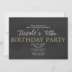 Invitations de fête d'anniversaire Dark Grey & Gol