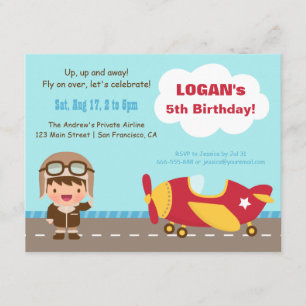 Invitations de fête d'anniversaire d'avion de