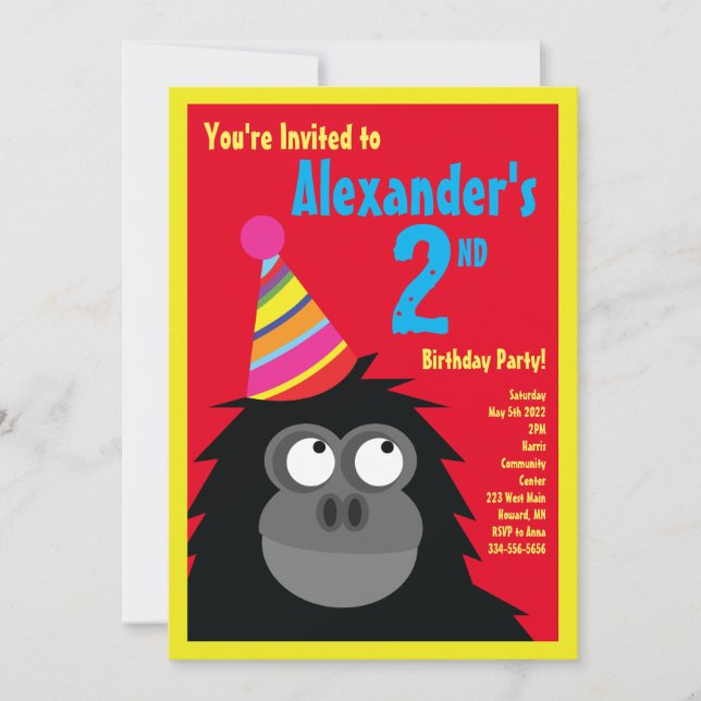 Invitations de fête d'anniversaire de Ape Animal (Devant)