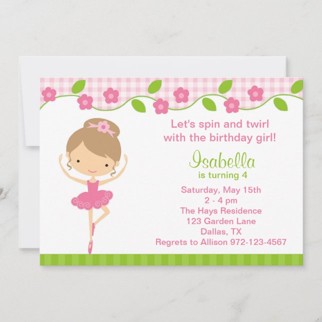 Invitations de fête d'anniversaire de Ballerina Gi (Devant)
