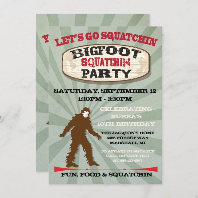 Invitations de fête d'anniversaire de Bigfoot (Devant / Derrière)