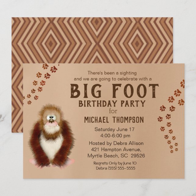 Invitations de fête d'anniversaire de Bigfoot (Devant / Derrière)