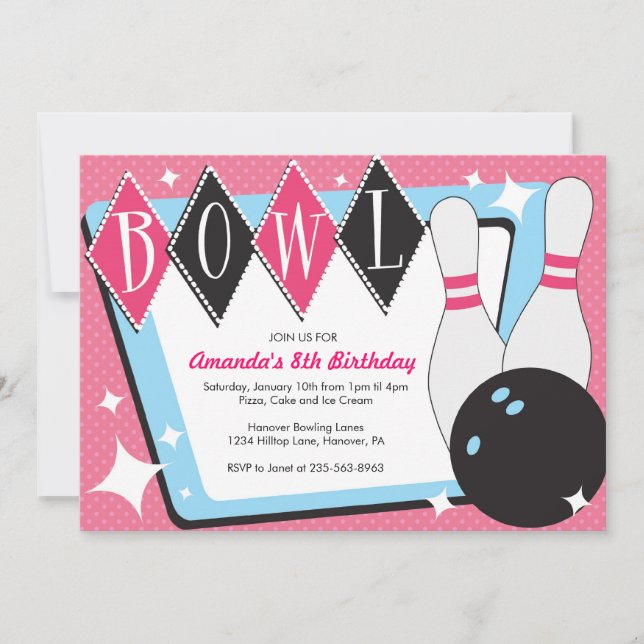 Invitations de fête d'anniversaire de bowling (Devant)