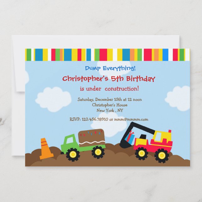 Invitations de fête d'anniversaire de camion à (Devant)