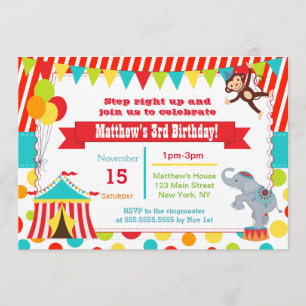 Invitations de fête d'anniversaire de carnaval de