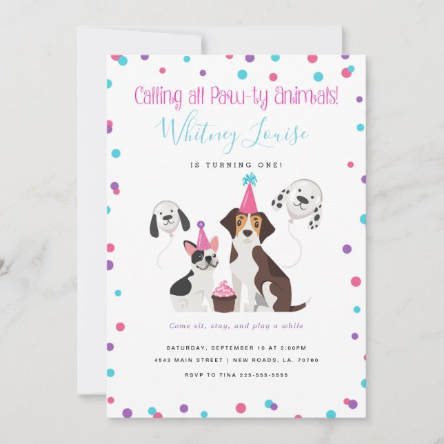 Invitations de fête d'anniversaire de chiot (Devant)