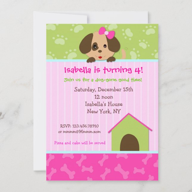 Invitations de fête d'anniversaire de chiot (Devant)