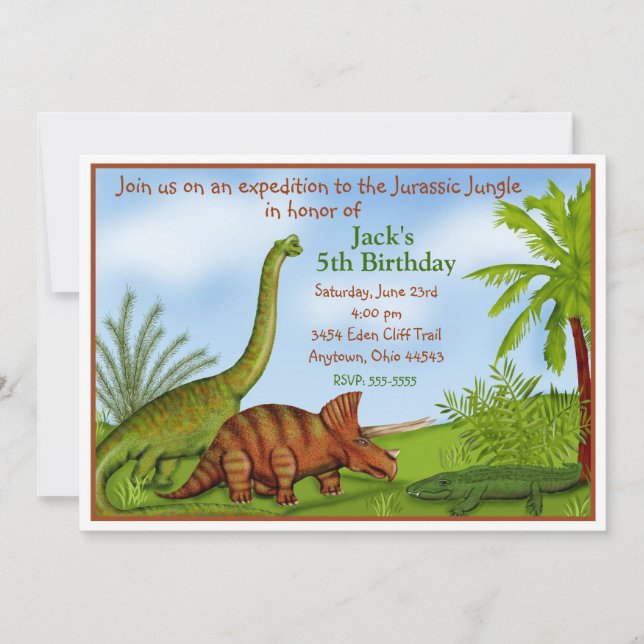Invitations de fête d'anniversaire de dinosaure (Devant)