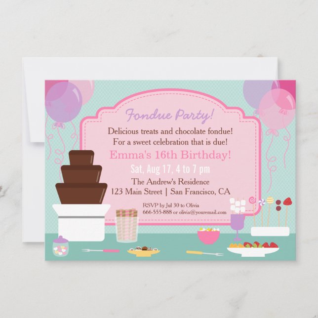 Invitations de fête d'anniversaire de filles de (Devant)