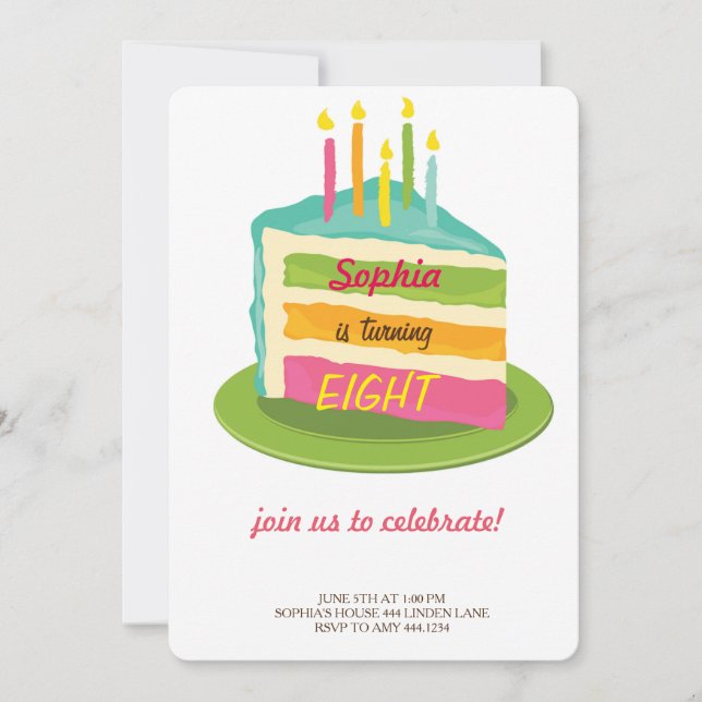 Invitations de fête d'anniversaire de gâteaux (Devant)