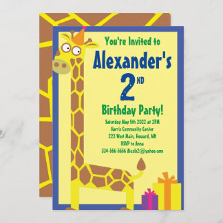 Invitations de fête d'anniversaire de Giraffe Anim