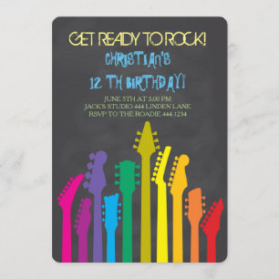 Invitations de fête d'anniversaire de guitare de