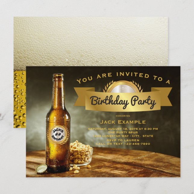 Invitations de fête d'anniversaire de la bière mas (Devant / Derrière)