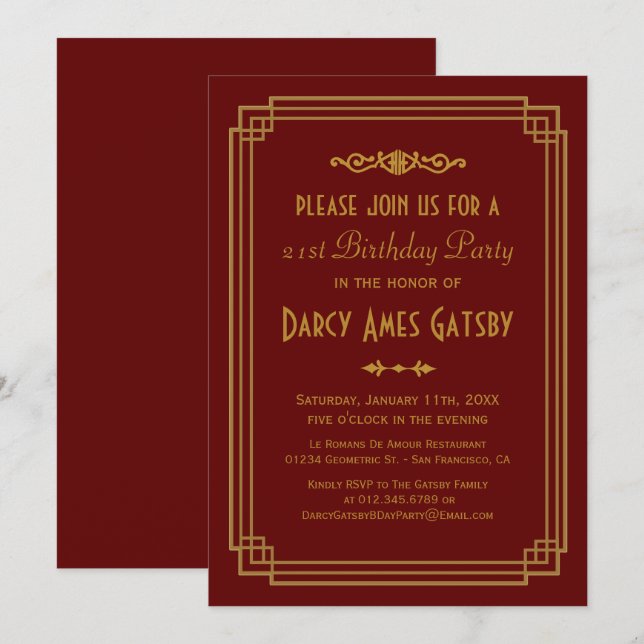 Invitations de fête d'anniversaire de la Bourgogne (Devant / Derrière)