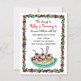 Invitations de fête d'anniversaire de la crème gla