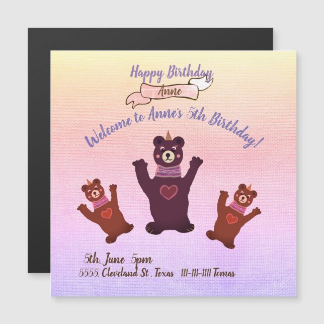 Invitations de fête d'anniversaire de la fille Our (Devant / Derrière)