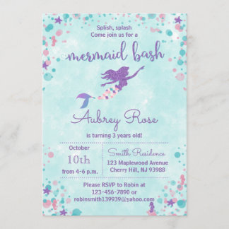 Invitations de fête d'anniversaire de la sirène -