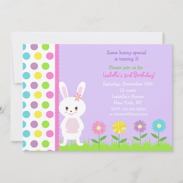 Invitations de fête d'anniversaire de lapin (Devant)