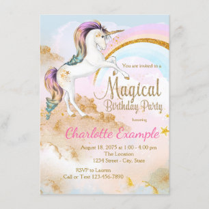 Invitations de fête d'anniversaire de licorne