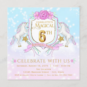 Invitations de fête d'anniversaire de licorne de