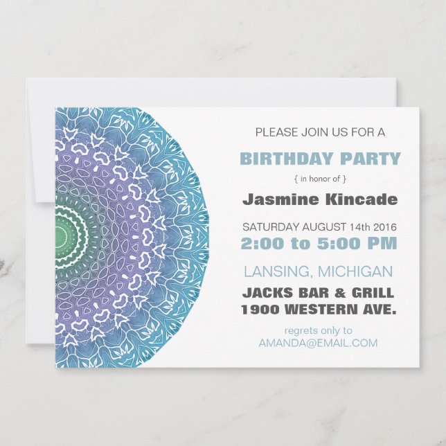 Invitations de fête d'anniversaire de Mandala bleu (Devant)