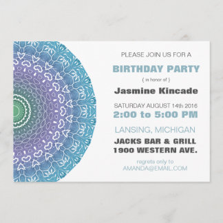Invitations de fête d'anniversaire de Mandala bleu