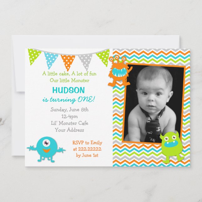 Invitations de fête d'anniversaire de monstre (Devant)