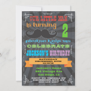 Invitations de fête d'anniversaire de moustache de