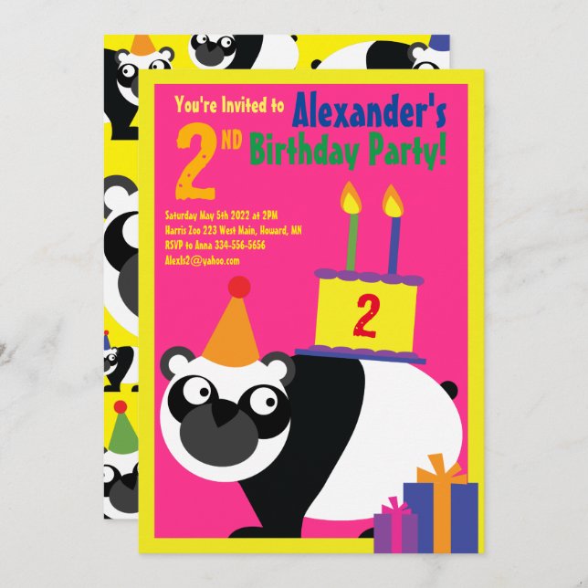 Invitations de fête d'anniversaire de Panda Animal (Devant / Derrière)