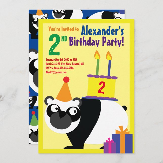 Invitations de fête d'anniversaire de Panda Animal (Devant / Derrière)
