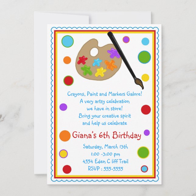 Invitations de fête d'anniversaire de peinture (Devant)
