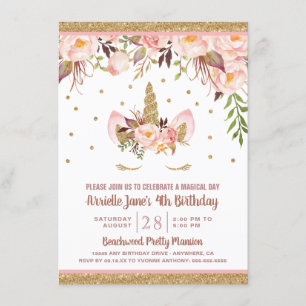 Invitations de fête d'anniversaire de rose et d'or