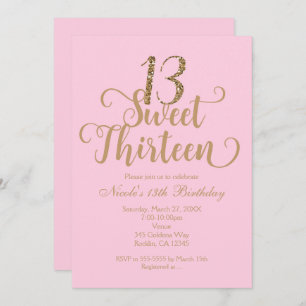 Invitations de fête d'anniversaire de rose et d'or