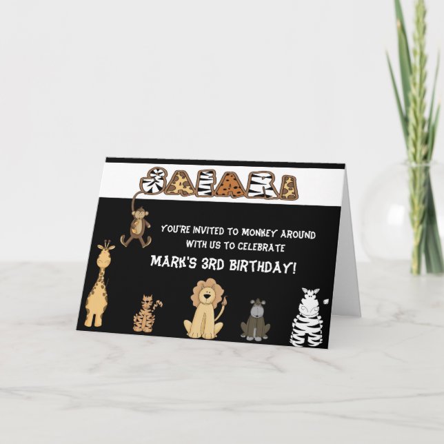 Invitations de fête d'anniversaire de safari (Devant)