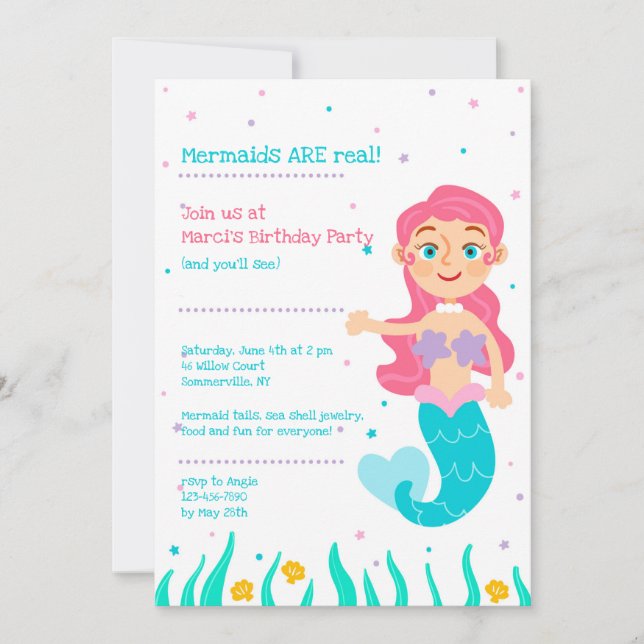Invitations de fête d'anniversaire de sirène (Devant)