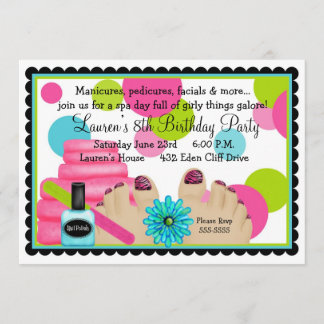 Invitations de fête d'anniversaire de spa