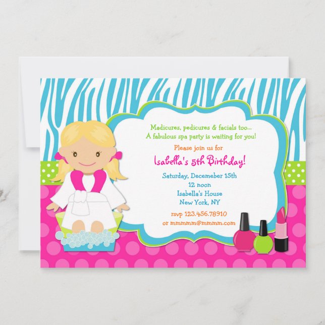 Invitations de fête d'anniversaire de spa (Devant)