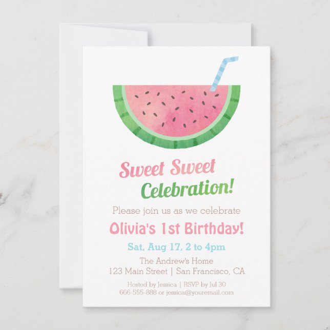 Invitations de fête d'anniversaire de Watercolor W (Devant)