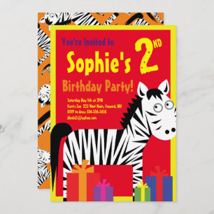 Invitations de fête d'anniversaire de Zebra Animal