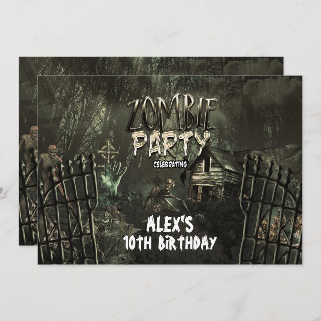 Invitations de fête d'anniversaire de Zombie Grave (Devant / Derrière)