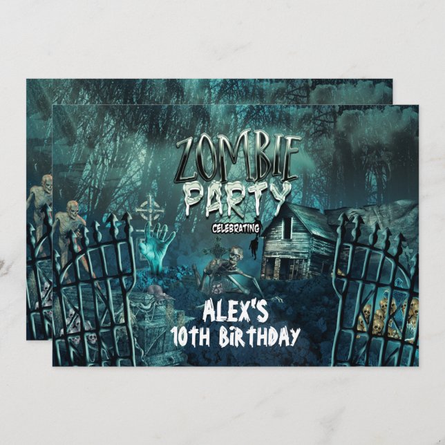 Invitations de fête d'anniversaire de Zombie Grave (Devant / Derrière)